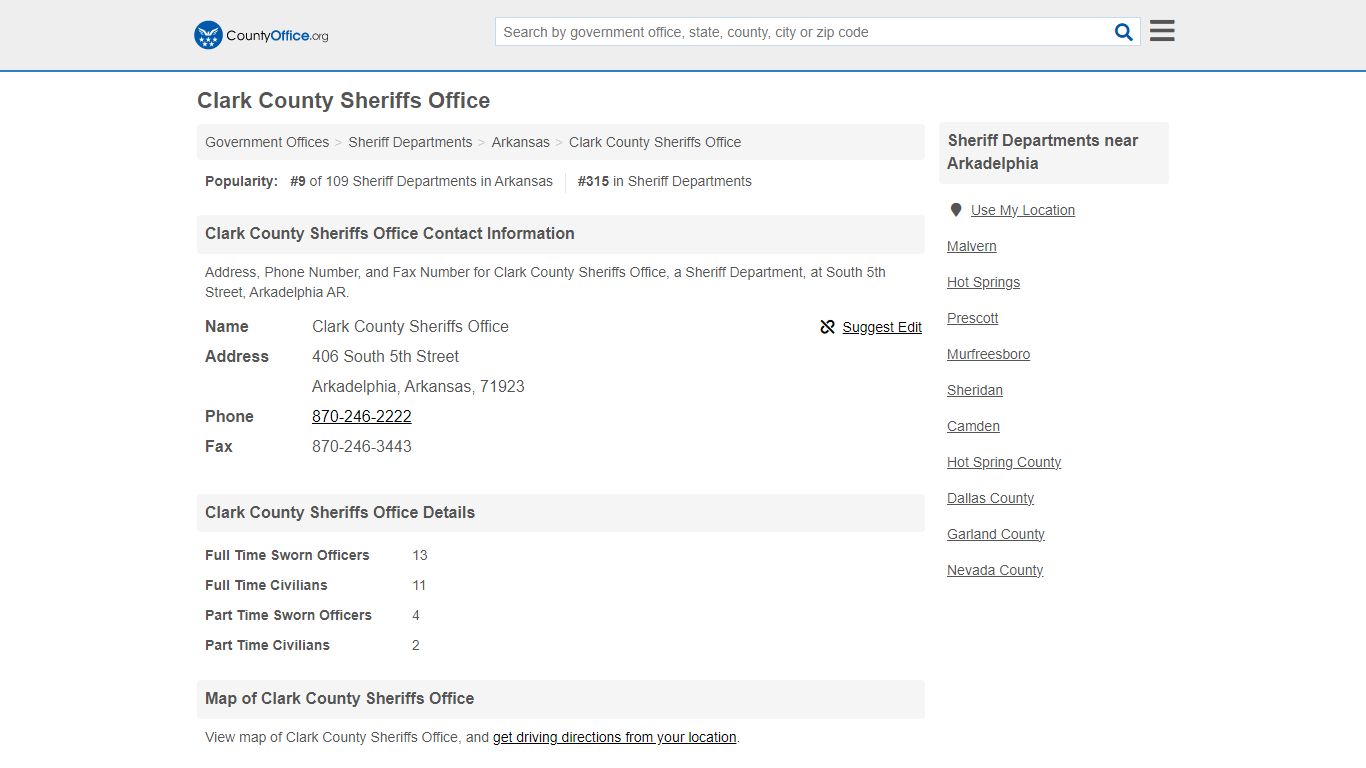 Clark County Sheriffs Office - Arkadelphia, AR (Address ... - County Office